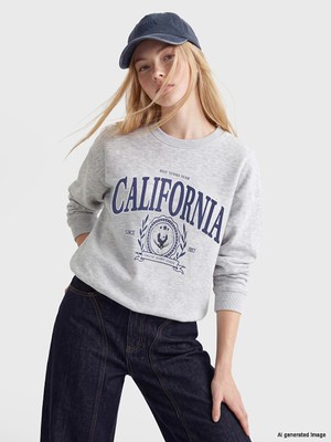 Lc Waikiki Yeni Sezon Gri Baskılı Oversize Kadın Kalın Sweatshirt