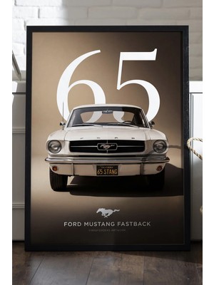 Duvarda Ford Mustang Fastback Siyah Ahşap Çerçeveli Poster, Dekoratif Araba Duvar Tablosu