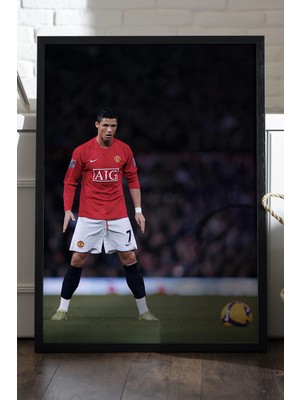 Cristiano Ronaldo Siyah Ahşap Çerçeveli Poster, Dekoratif Spor Duvar Tablosu