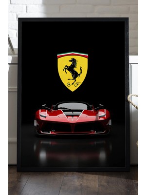Duvarda Ferrari Fxx-K Evo Siyah Ahşap Çerçeveli Poster, Dekoratif Araba Duvar Tablosu