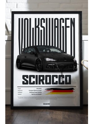 Duvarda Volkswagen Scirocco Siyah Ahşap Çerçeveli Poster, Dekoratif Araba Duvar Tablosu