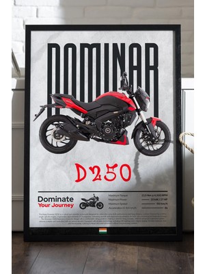 Duvarda Bajaj Dominar 250 Siyah Ahşap Çerçeveli Poster, Dekoratif Motosiklet Duvar Tablosu