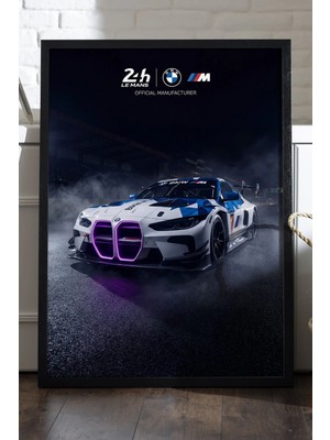Duvarda Bmw M4 Siyah Ahşap Çerçeveli Poster, Dekoratif Araba Duvar Tablosu