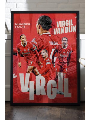 Duvarda Virgil Van Dijk Siyah Ahşap Çerçeveli Poster, Dekoratif Spor Duvar Tablosu