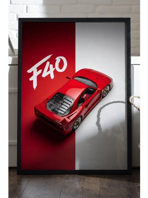 Duvarda Ferrari F40 Siyah Ahşap Çerçeveli Poster, Dekoratif Araba Duvar Tablosu