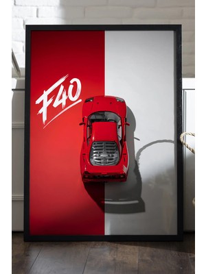 Duvarda Ferrari F40 Siyah Ahşap Çerçeveli Poster, Dekoratif Araba Duvar Tablosu