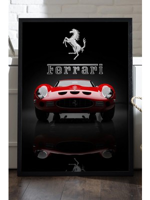 Duvarda Ferrari 250 Gto Siyah Ahşap Çerçeveli Poster, Dekoratif Araba Duvar Tablosu