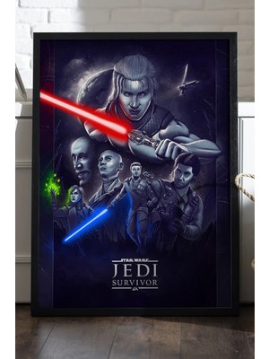 Duvarda Star Wars Siyah Ahşap Çerçeveli Poster, Dekoratif Oyun Duvar Tablosu