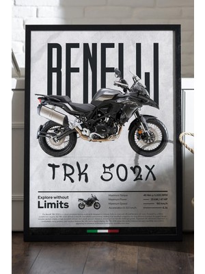 Duvarda Benelli 502C Siyah Ahşap Çerçeveli Poster, Dekoratif Motosiklet Duvar Tablosu