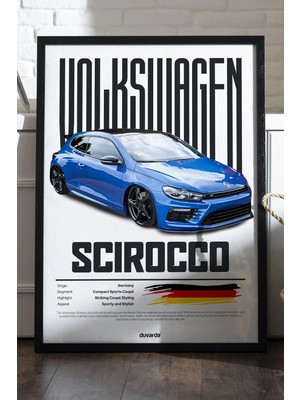Duvarda Volkswagen Scirocco Siyah Ahşap Çerçeveli Poster, Dekoratif Araba Duvar Tablosu