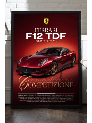Duvarda Ferrari F12 Tdf Siyah Ahşap Çerçeveli Poster, Dekoratif Araba Duvar Tablosu