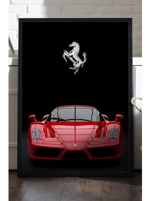 Duvarda Ferrari Enzo Siyah Ahşap Çerçeveli Poster, Dekoratif Araba Duvar Tablosu