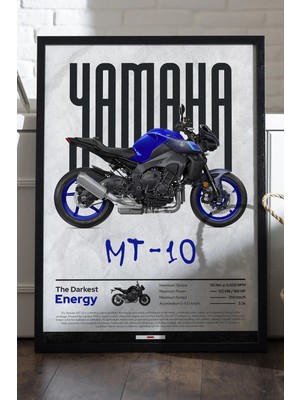 Yamaha Mt-10 Sp Siyah Ahşap Çerçeveli Poster, Dekoratif Motosiklet Duvar Tablosu