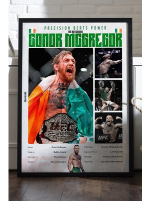 UFC Conor Mcgregor Siyah Ahşap Çerçeveli Poster, Dekoratif Dövüş Duvar Tablosu