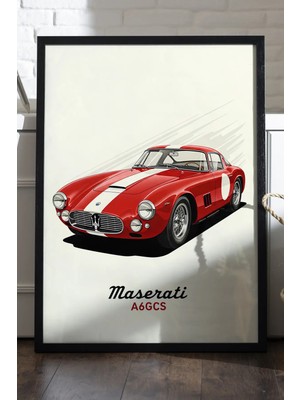 Duvarda Maserati A6GCS Siyah Ahşap Çerçeveli Poster, Dekoratif Araba Duvar Tablosu