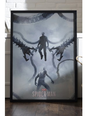 Duvarda Spider-Man Siyah Ahşap Çerçeveli Poster, Dekoratif Oyun Duvar Tablosu