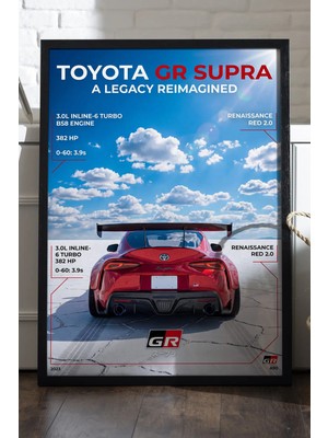 Duvarda Toyota gr Supra Siyah Ahşap Çerçeveli Poster, Dekoratif Araba Duvar Tablosu