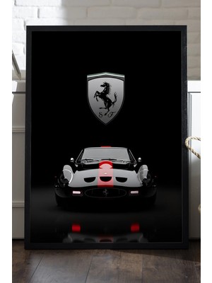 Duvarda Ferrari 250 Gt Siyah Ahşap Çerçeveli Poster, Dekoratif Araba Duvar Tablosu