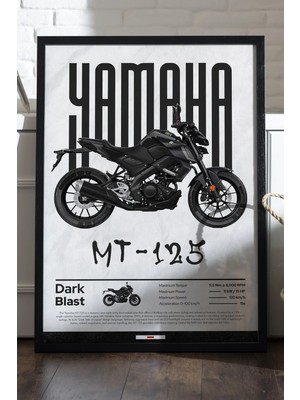 Duvarda Yamaha MT-125 Siyah Ahşap Çerçeveli Poster, Dekoratif Motosiklet Duvar Tablosu