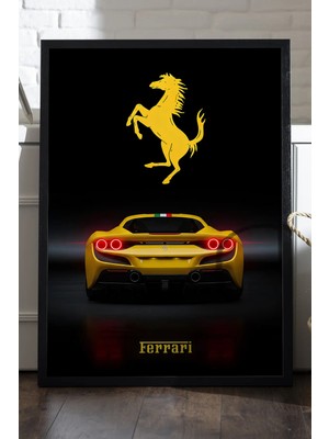 Duvarda Ferrari F8 Spider Siyah Ahşap Çerçeveli Poster, Dekoratif Araba Duvar Tablosu