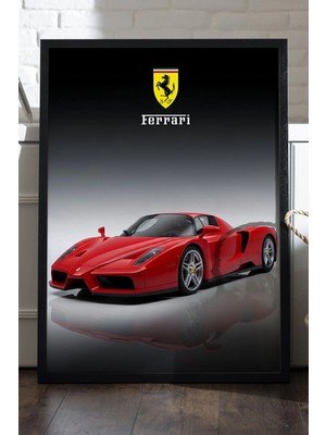 Duvarda Ferrari F50 Siyah Ahşap Çerçeveli Poster, Dekoratif Araba Duvar Tablosu