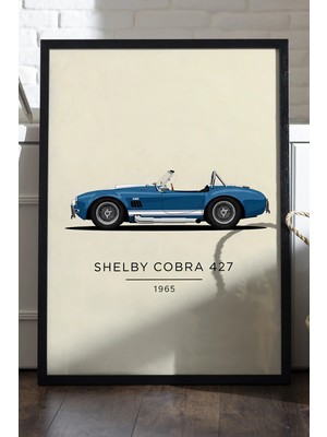 Duvarda Ford Shelby Cobra 427 Siyah Ahşap Çerçeveli Poster, Dekoratif Araba Duvar Tablosu