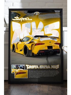 Duvarda Toyota Supra Mk5 Siyah Ahşap Çerçeveli Poster, Dekoratif Araba Duvar Tablosu