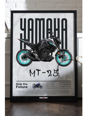 Yamaha Mt-25 Siyah Ahşap Çerçeveli Poster, Dekoratif Motosiklet Duvar Tablosu