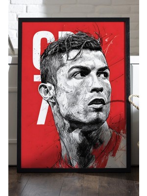 Cristiano Ronaldo Siyah Ahşap Çerçeveli Poster, Dekoratif Futbol Duvar Tablosu