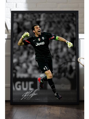 Duvarda Gianluigi Buffon Siyah Ahşap Çerçeveli Poster, Dekoratif Futbol Juventus Duvar Tablosu