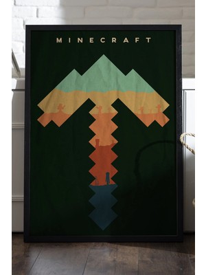 Duvarda Minecraft Siyah Ahşap Çerçeveli Poster, Dekoratif Oyun Duvar Tablosu