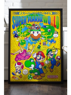 Duvarda Super Mario Siyah Ahşap Çerçeveli Poster, Dekoratif Oyun Duvar Tablosu