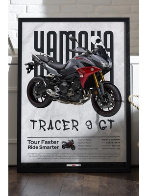 Yamaha Tracer 9 Gt Siyah Ahşap Çerçeveli Poster, Motosiklet Duvar Tablosu