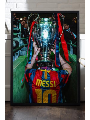 Messi Lionel Siyah Ahşap Çerçeveli Poster, Dekoratif Futbol Duvar Tablosu