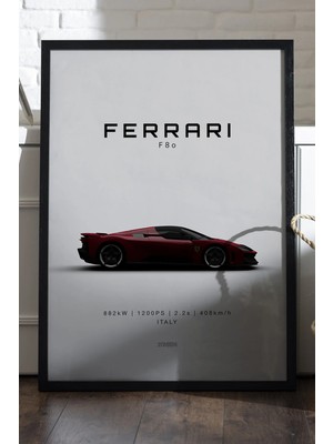 Duvarda Ferrari F80 Siyah Ahşap Çerçeveli Poster, Dekoratif Araba Duvar Tablosu