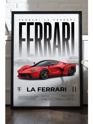 Duvarda La Ferrari Siyah Ahşap Çerçeveli Poster, Dekoratif Araba Duvar Tablosu
