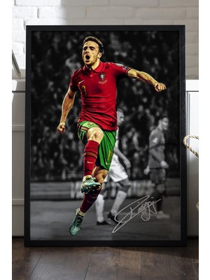 Duvarda Diogo Jota Siyah Ahşap Çerçeveli Poster, Dekoratif Futbol Liverpool Duvar Tablosu