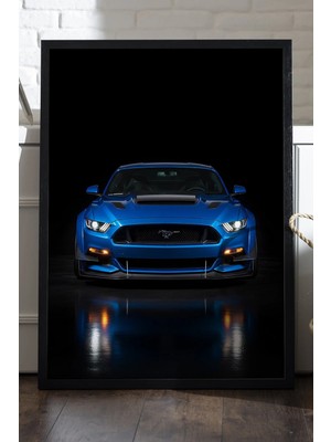 Duvarda Ford Mustang Shelby Super Snake Siyah Ahşap Çerçeveli Poster, Dekoratif Araba Duvar Tablosu