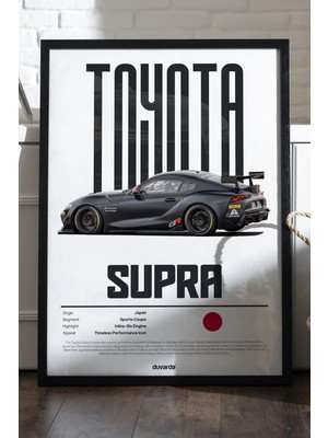 Duvarda Toyota Supra Araba Siyah Ahşap Çerçeveli Poster, Dekoratif Duvar Tablosu