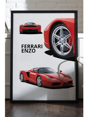 Duvarda Ferrari Enzo Siyah Ahşap Çerçeveli Poster, Dekoratif Araba Duvar Tablosu