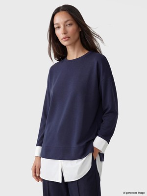 Lc Waikiki Yeni Sezon Mavi Soft Touch Oversize Kadın Sweatshirt Tunik