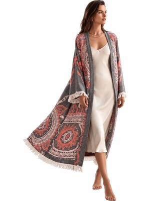BRANDSMITHS Grey- Orange Mandala Kimono