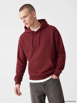 Lc Waikiki Yeni Sezon Bordo Uzun Kollu Erkek Kalın Hoodie