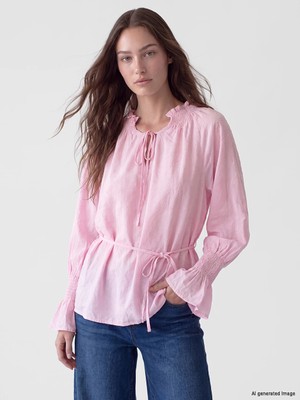 Lc Waikiki Yeni Sezon Pembe Desenli Kuşaklı Kadın Gipeli Tunik
