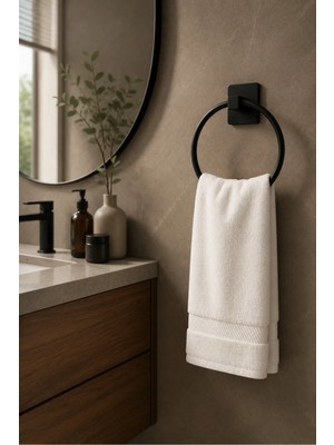 Marvielle Yuvarlak Metal Havluluk Yapışkanlı Siyah Banyo Havlu Askısı - Banyo Askısı