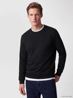 Lc Waikiki Yeni Sezon Siyah Baskılı Erkek Kalın Sweatshirt