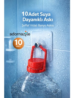 Marvielle 10 Adet Suya Dayanıklı Şeffaf Vidalı Askı - Banyo Askısı