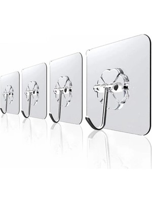 Marvielle 4 Adet 6x6 cm Şeffaf Kendinden Yapışkanlı Güçlü Askı - Banyo Askısı