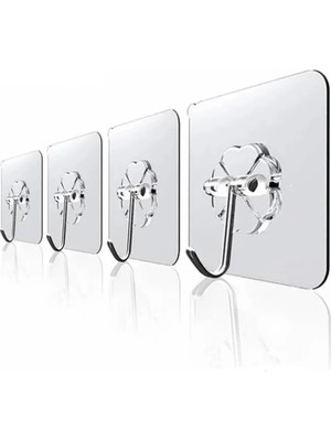 Marvielle 4 Adet 6x6 cm Şeffaf Kendinden Yapışkanlı Güçlü Askı - Banyo Askısı