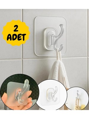 Marvielle Şeffaf Yapışkanlı Güçlü Askı Aparatı 2’li Set Duvar Fayans Için - Banyo Askısı